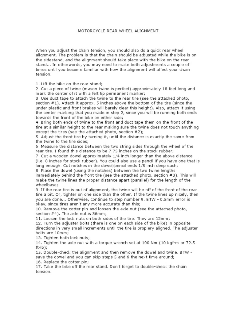 Motorcycle Rear Wheel Alignment PDF Nut (Hardware) Motorcycle