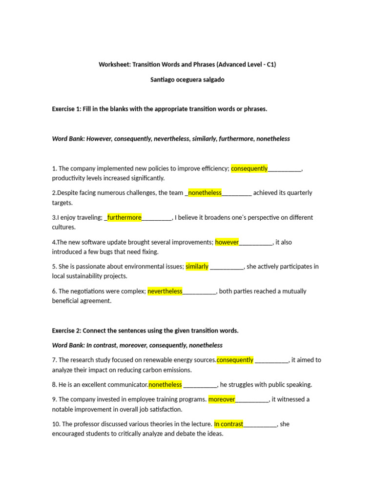 Worksheet Linking Words VII Santi | PDF | Business