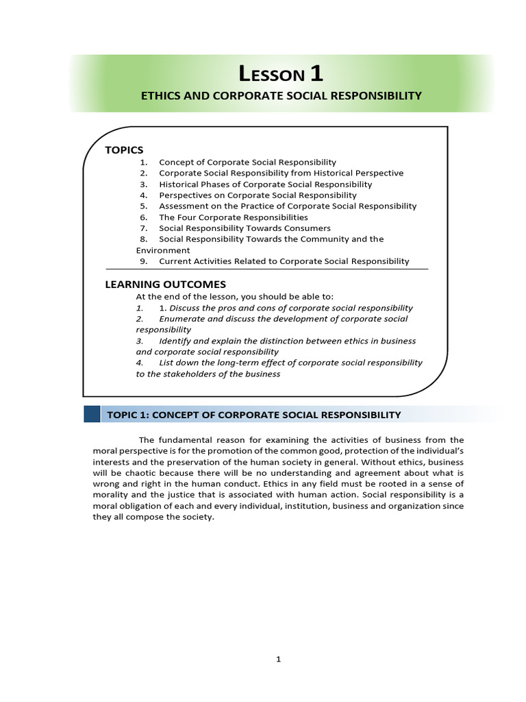 Ethics in Corporate Social Responsibility | PDF | Corporate Social ...