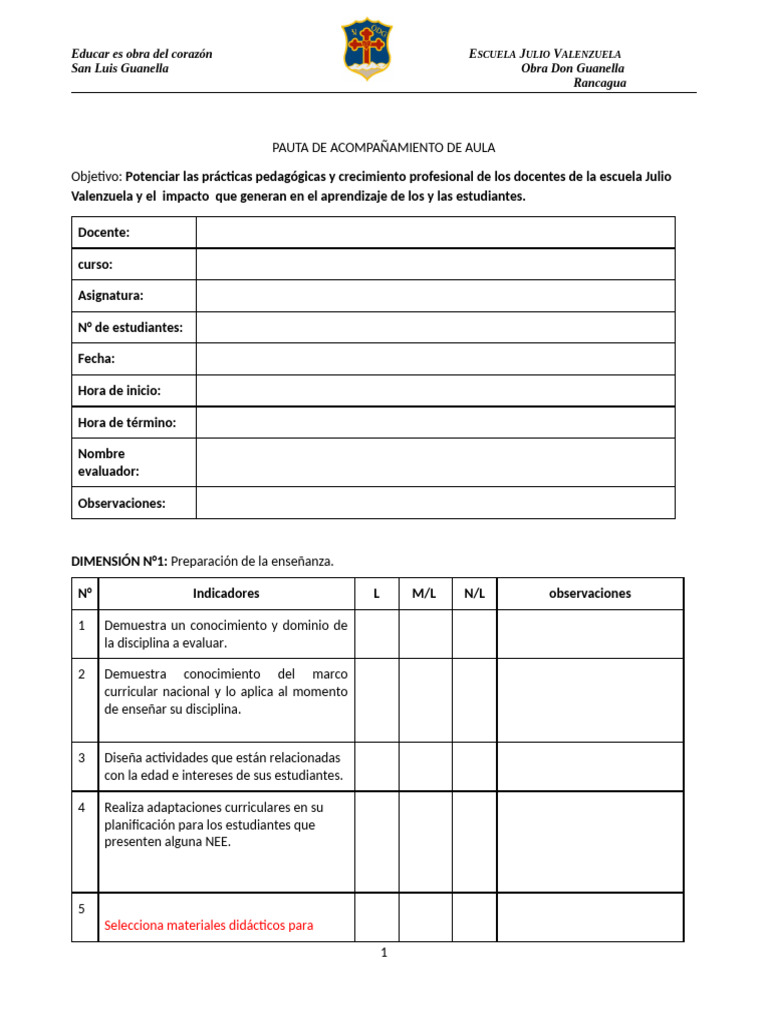 PAUTA DE ACOMPAÑAMIENTO DE AULA | PDF