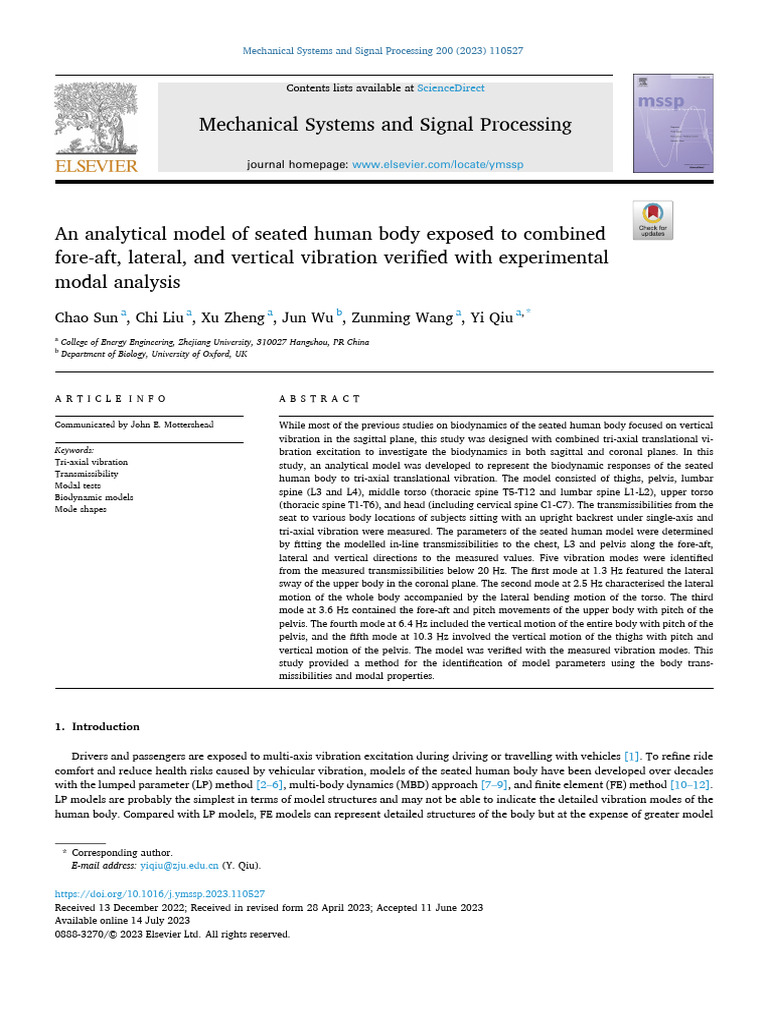 An Analytical Model of Seated Human Body Exposed To Combined | PDF ...