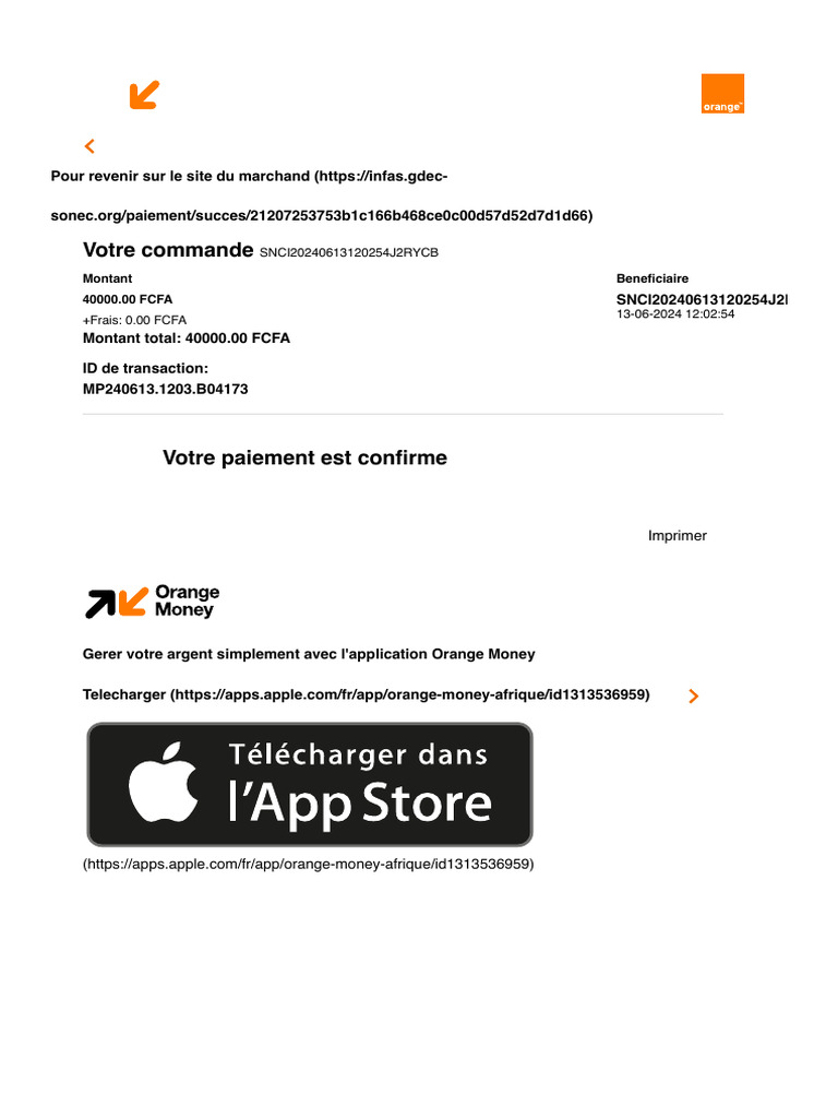 Confirmation Paiement 40,000 FCFA | PDF