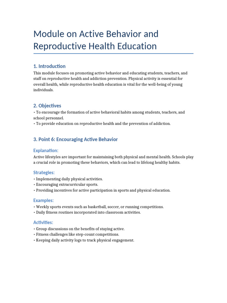 Module Active Behavior and Reproductive Health | PDF | Physical Fitness ...