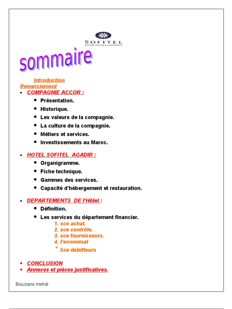 Rapport De Stage Hotel Sofitel Pdf Facture Cheque