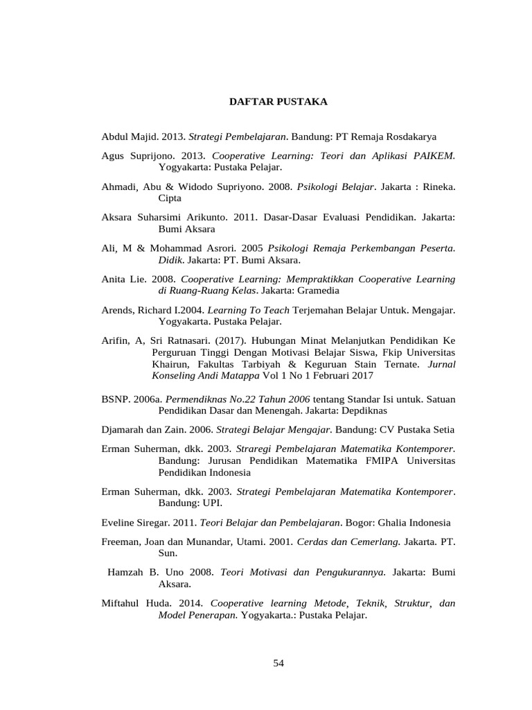 Daftar Pustaka Pendidikan dan Pembelajaran | PDF