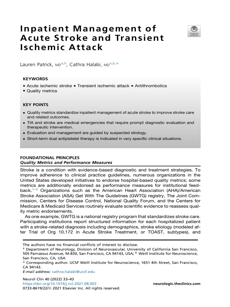 Inpatient Management of Acute Stroke and Transient Ischemic Attack ...