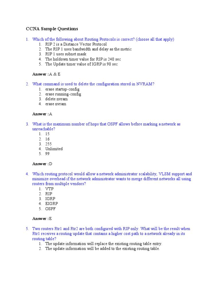 Ccna Sample Questions Pdf Network Switch Computer Network