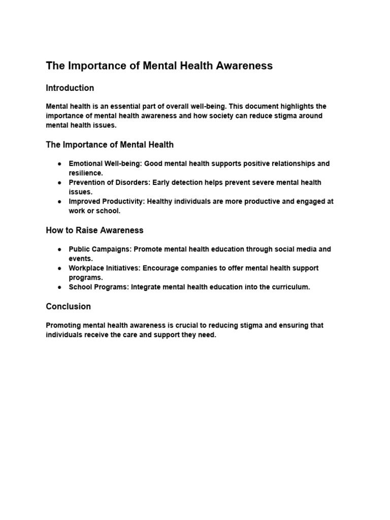 The Importance of Mental Health Awareness | PDF | Self-Improvement ...
