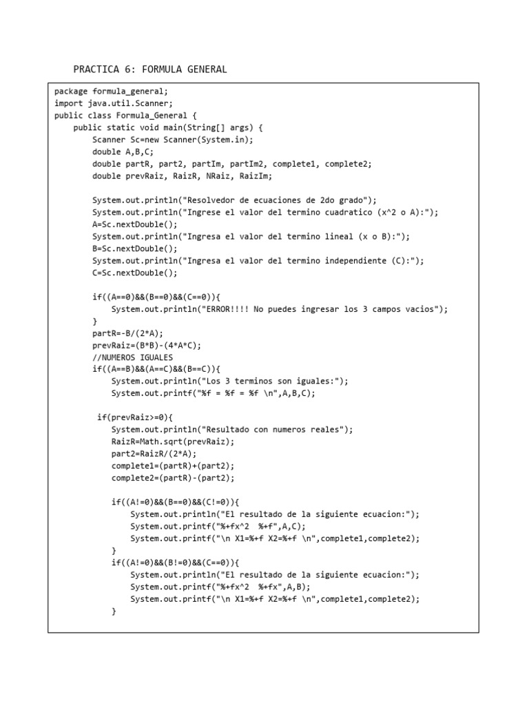PRACTICA 6. FORMULA GENERAL | PDF