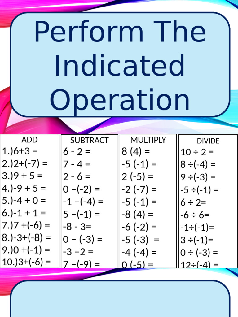 Basic Arithmetic Operations Worksheet | PDF | Technology & Engineering