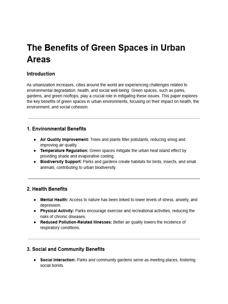The Benefits of Green Spaces in Urban Areas | PDF | Science & Mathematics