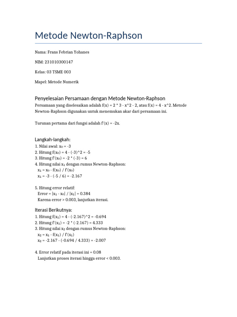 Aplikasi Metode Newton-Raphson | PDF | Metode & Bahan Ajar
