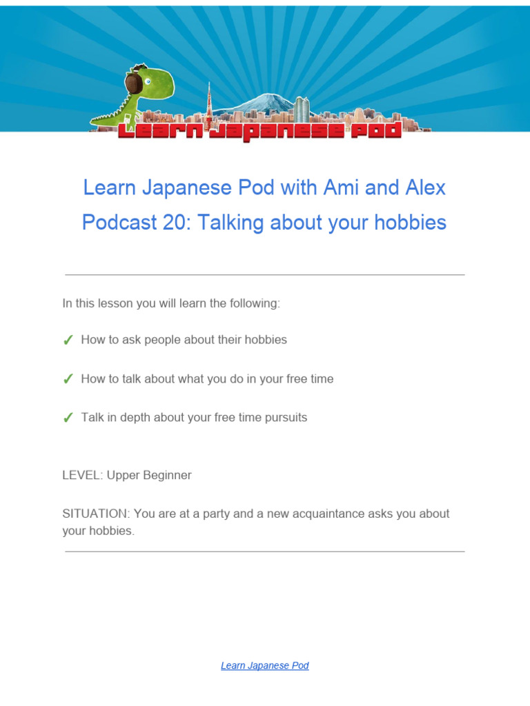 Podcast 20 Notes | PDF | Japanese Language