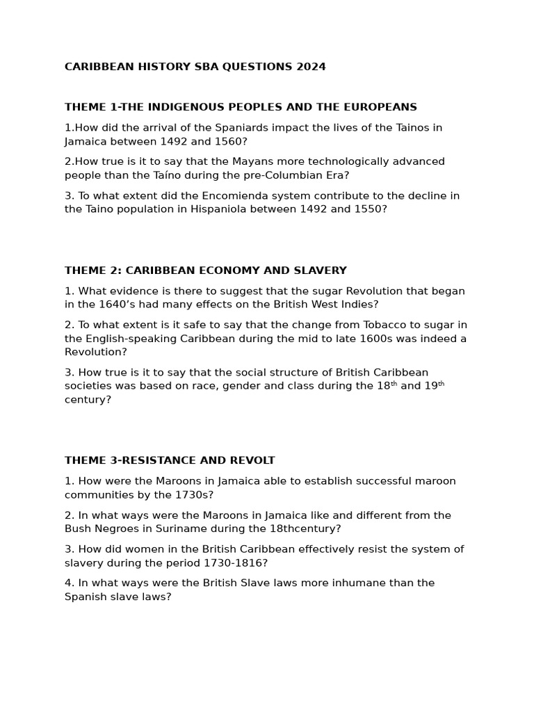 Caribbean History SBA Questions 2024 | PDF | Slavery | Abolitionism