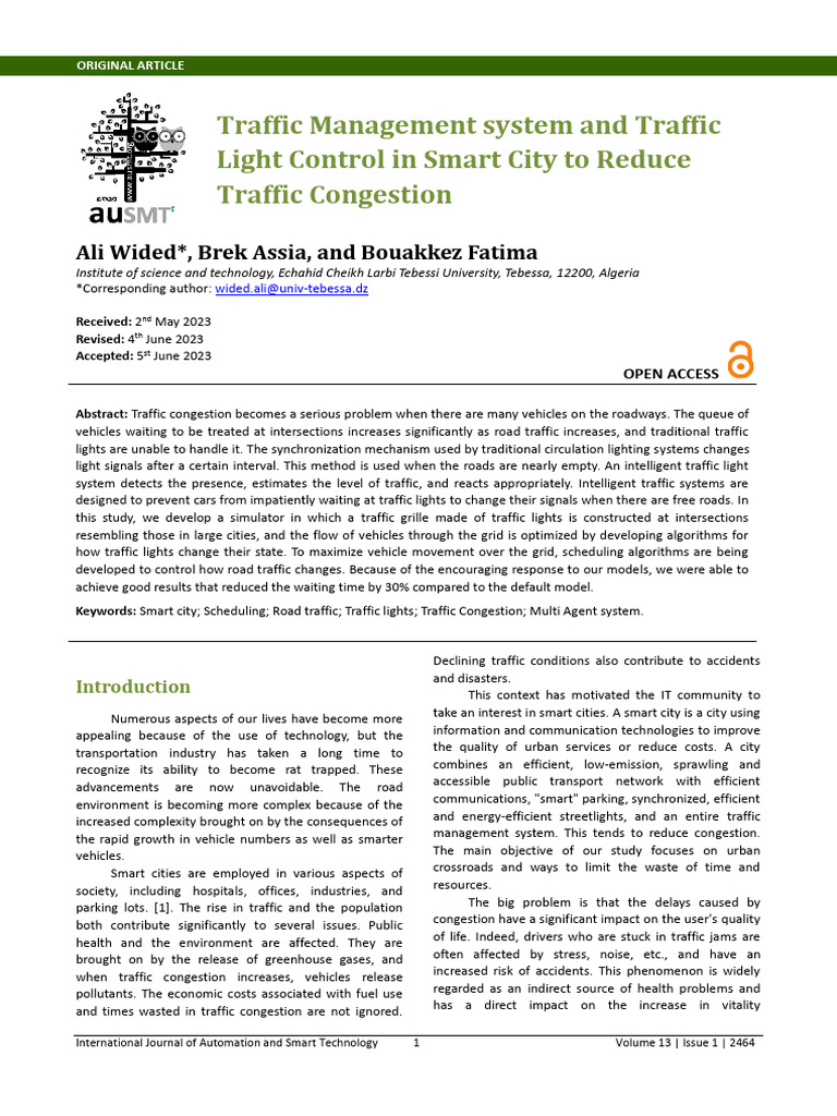 Smart Traffic Light Control System | PDF | Traffic | Traffic Light