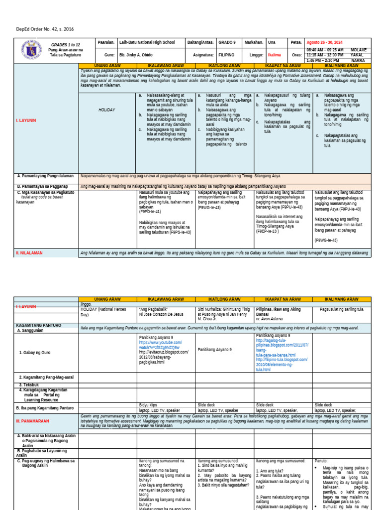 Dll Filipino 9 Week 5 Final Pdf