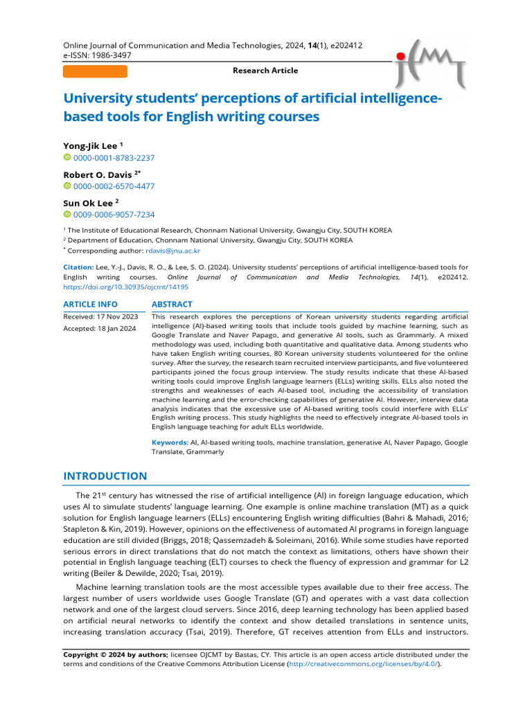 University Students Perceptions of Artificial Intelligence Based Tools ...