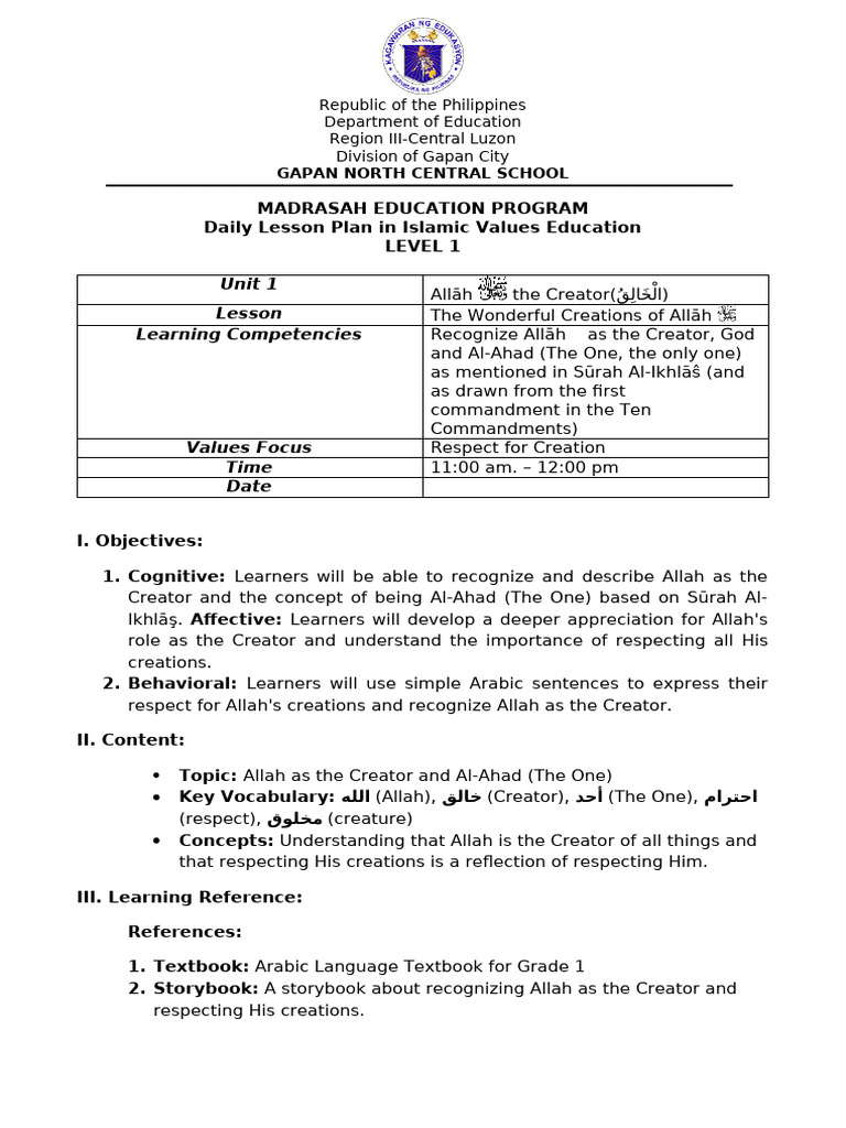 Respecting Allah's Creations in Class 2 | PDF | Learning | God In Islam