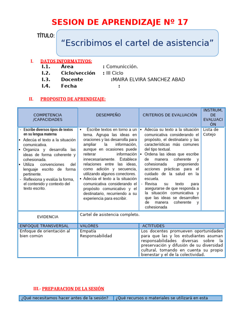 Sesion #16 - Escribimos El Cartel de Asistencia | PDF | Evaluación ...