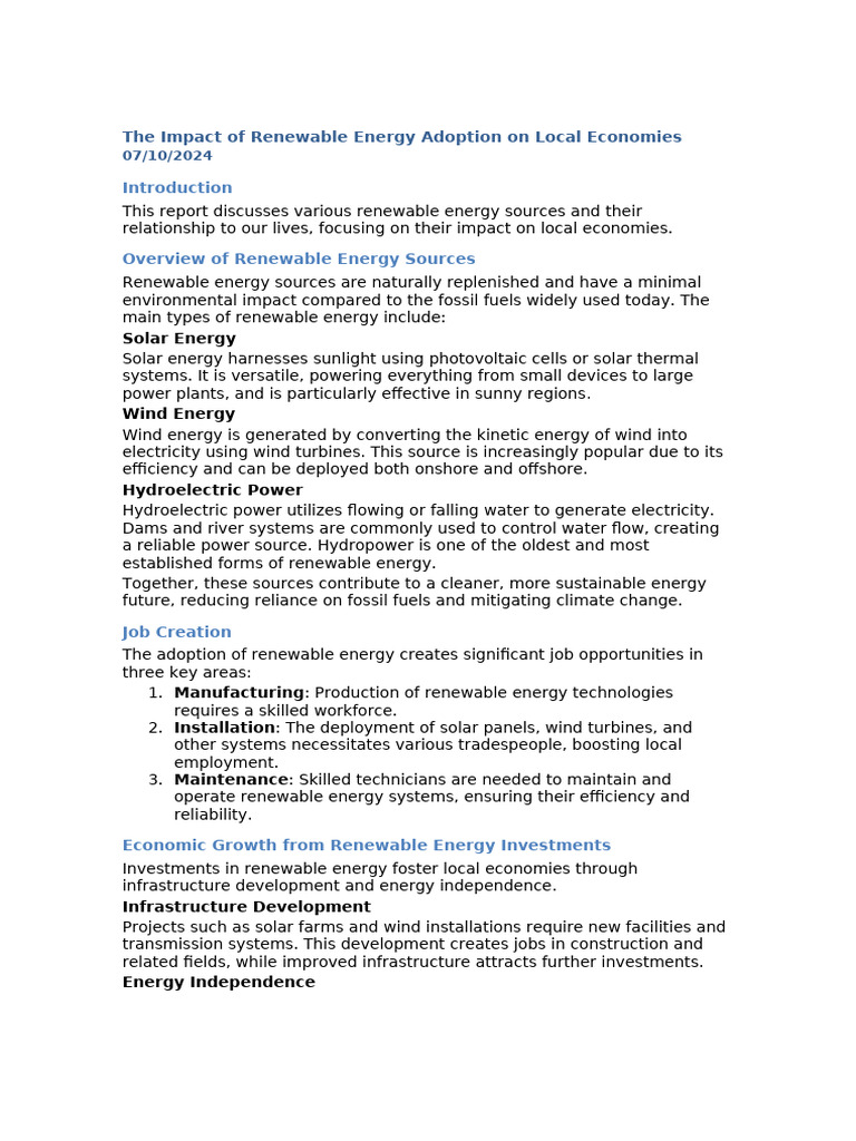 Renewable Energy's Economic Impact | PDF | Renewable Energy | Wind Power