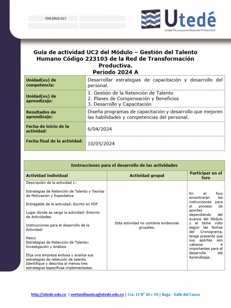 Guía de UC2 Estrategias y Dearrollo de La Gestion Del Talento Humano ...