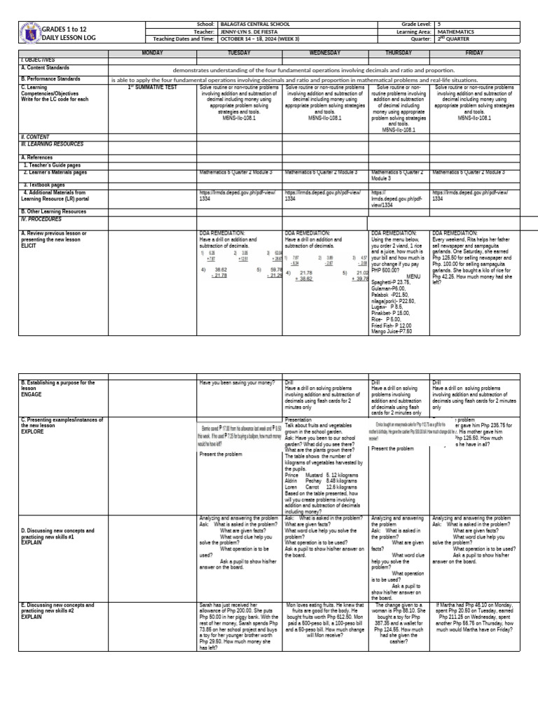 5th Grade Math Lesson Plan: Decimals | PDF | Differentiated Instruction ...