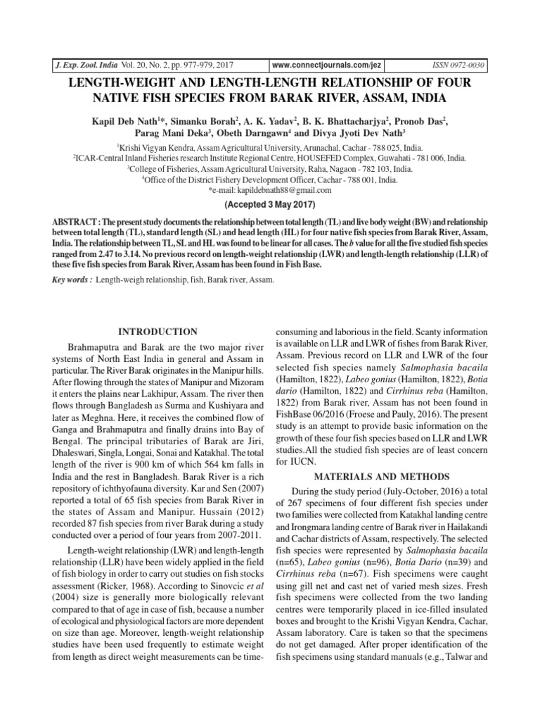 Journal of Experimental Zoology India PDF Fish