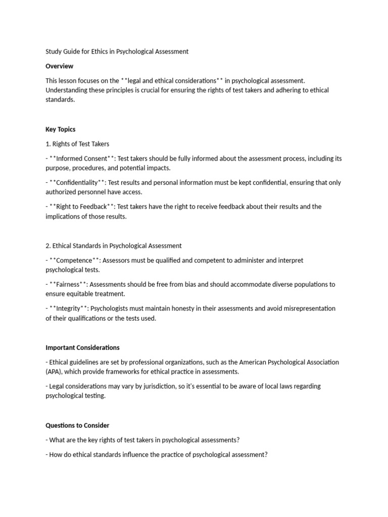Ethics In Psychological Assessment Guide Pdf Career Growth