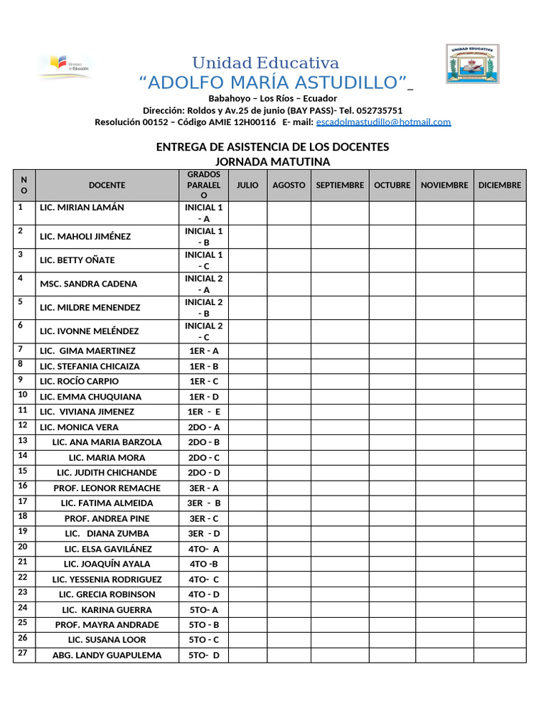 Registro de Asistencia Docente 2023 | PDF
