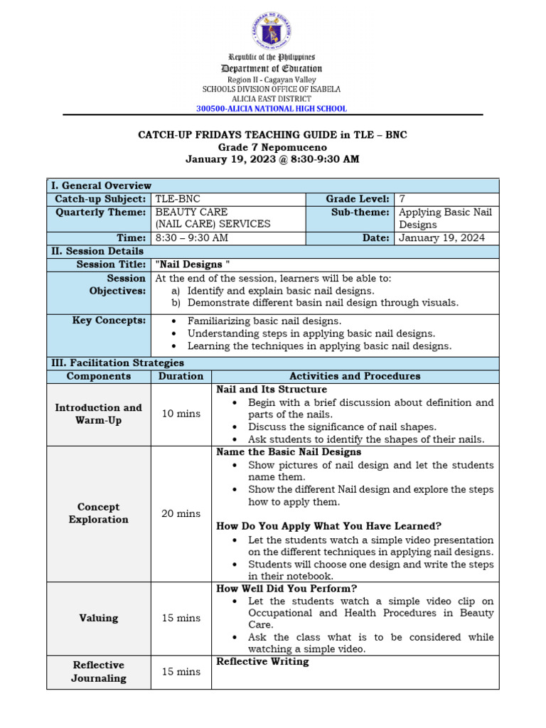 Grade 7 TLE Nail Design Teaching Guide | PDF | Lesson Plan | Learning