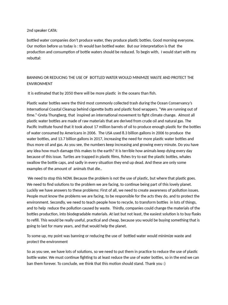 Debate, TH Would Ban Bottle Water | PDF | Water | Natural Environment