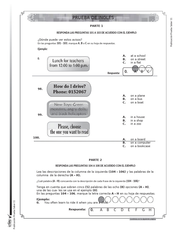 Partes de la Prueba de Inglés | PDF