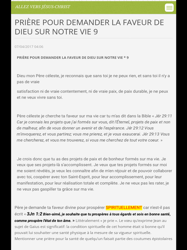 Prière pour la faveur divine quotidienne | PDF | Dieu | Livre de la ...