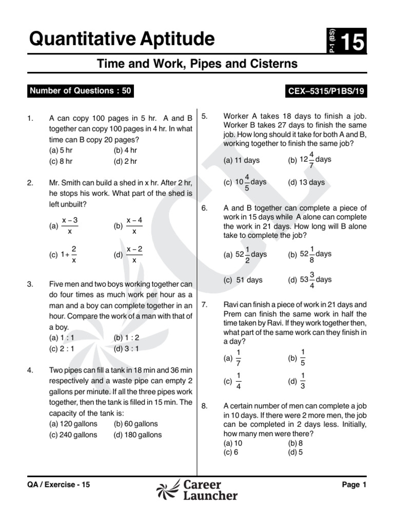 Pipes and Cisterns: Time and Work Problems | PDF | Plumbing | Hydraulic ...