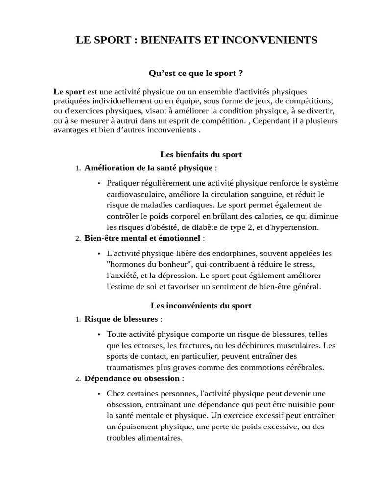 Bienfaits et inconvénients du sport | PDF