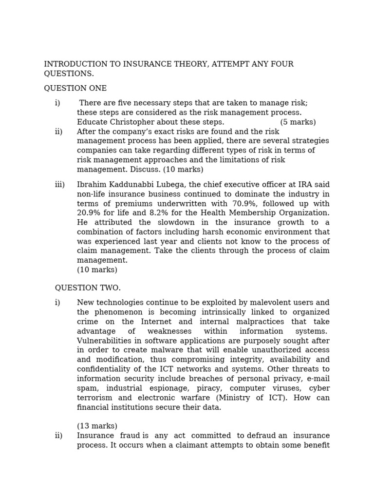 Overview of Insurance Theory Concepts | PDF | Loans | Reinsurance
