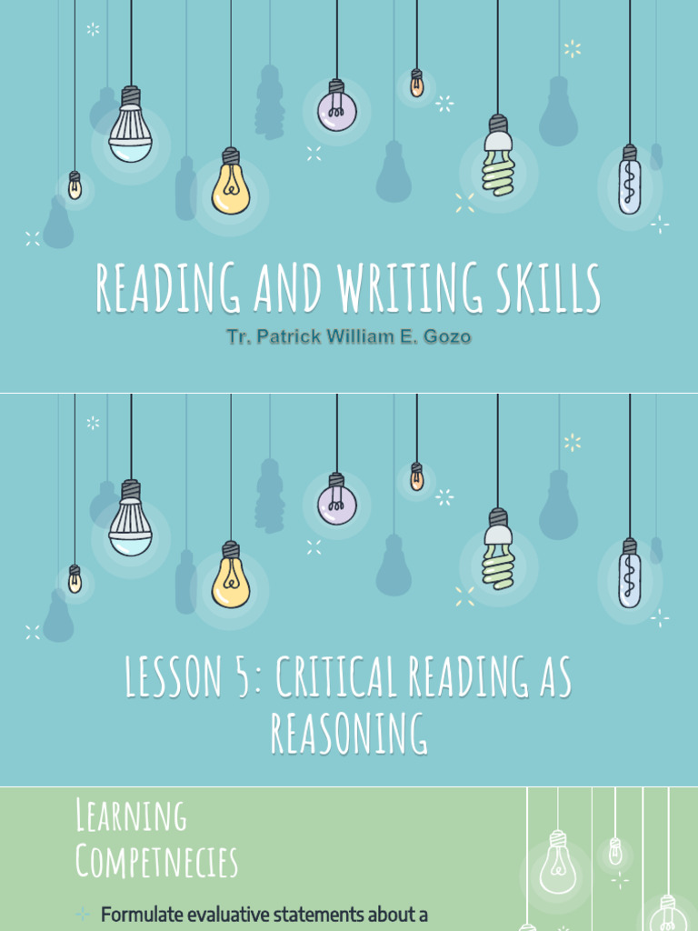 LESSON 5 - Critical Reading As Reasoning | PDF | Evidence | Argument