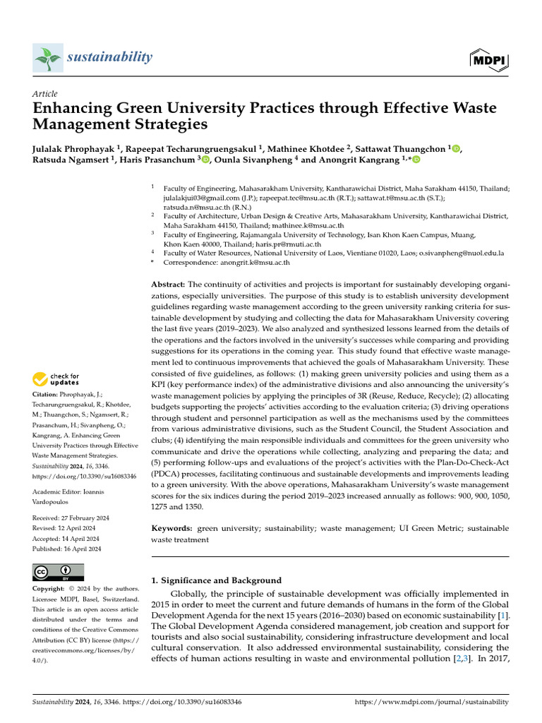 Sustainability 16 03346 v2 | PDF | Waste | Waste Management