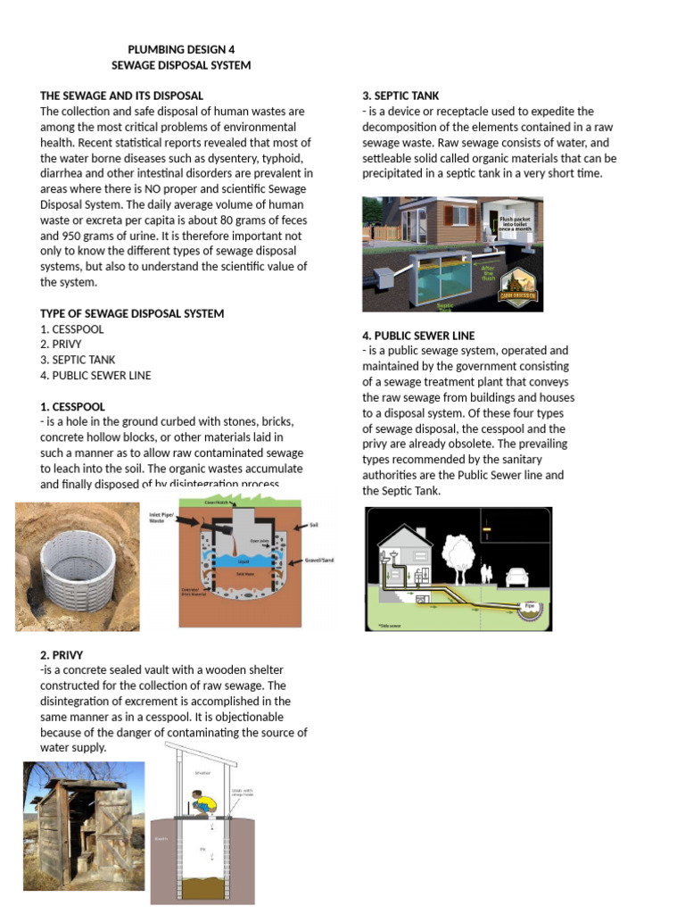 Sewage Disposal System Overview | PDF | Sanitary Sewer | Septic Tank