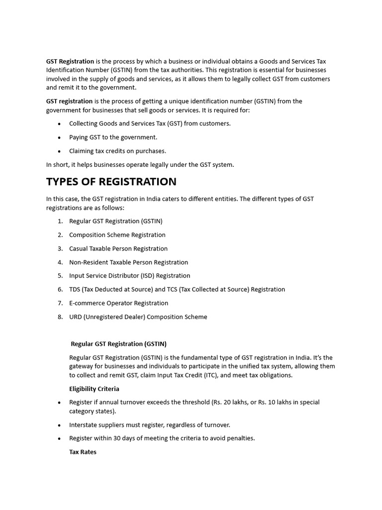 GST Registration Short Points | PDF | Value Added Tax | Taxes