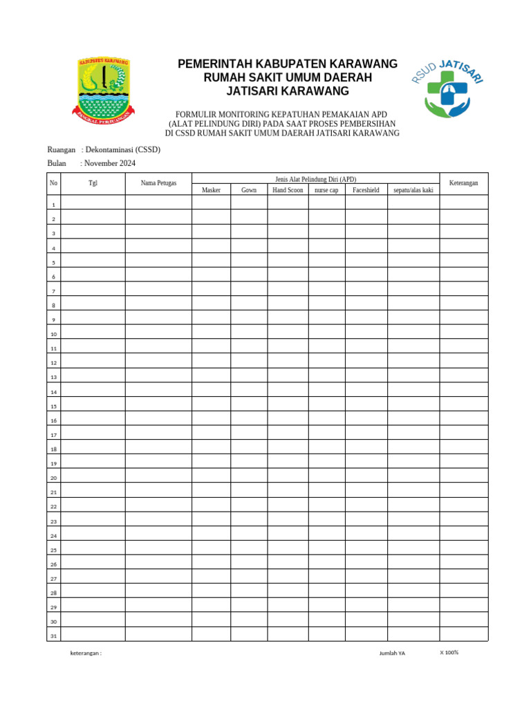 Monitoring Kepatuhan APD di CSSD Karawang | PDF