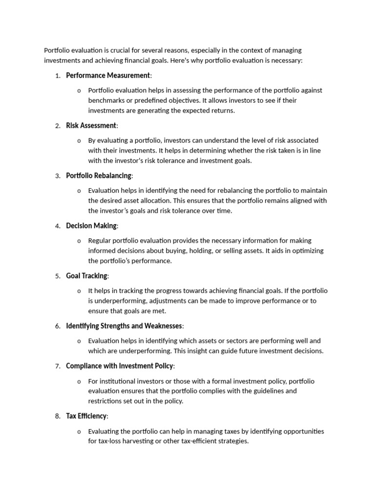 Portfolio Evaluation Pdf Risk Investing