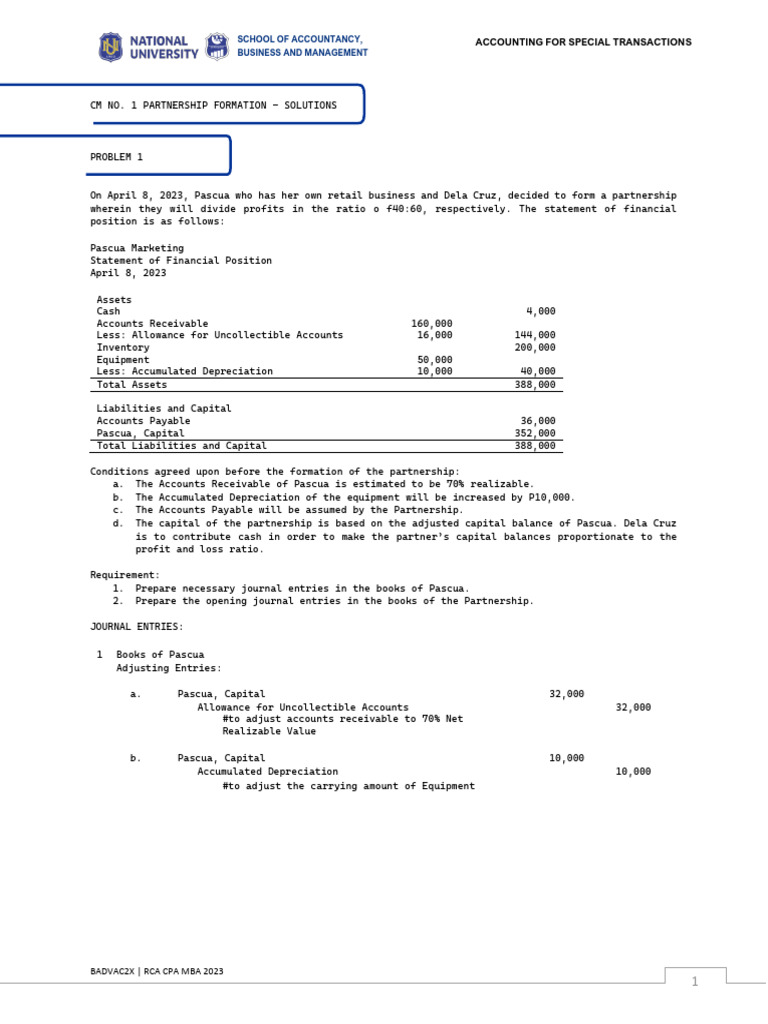 Partnership Formation Accounting Solutions | PDF | Balance Sheet | Book ...