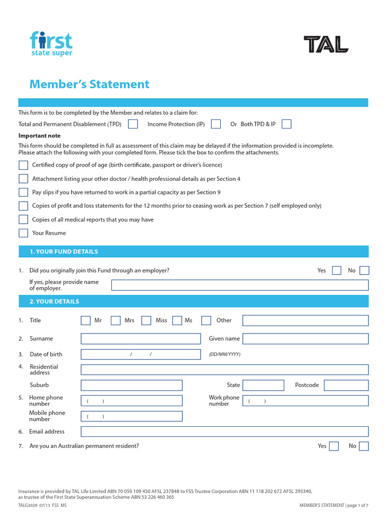 TPD Claim Form Instructions | PDF | Health Professional | Employment
