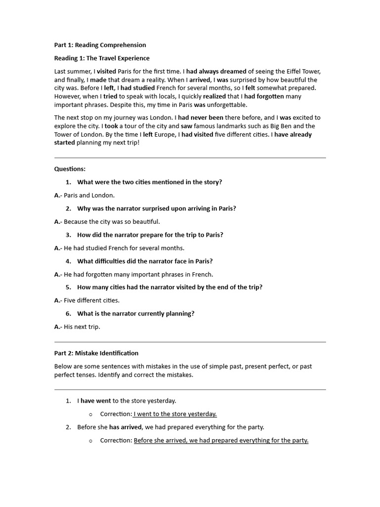 Past Perfect Worksheet Reading Comprehension 686x970