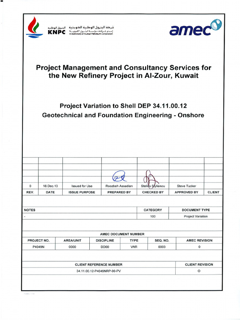 Project Variation Shell DEP 34.11.00.12 PDF Deep Foundation