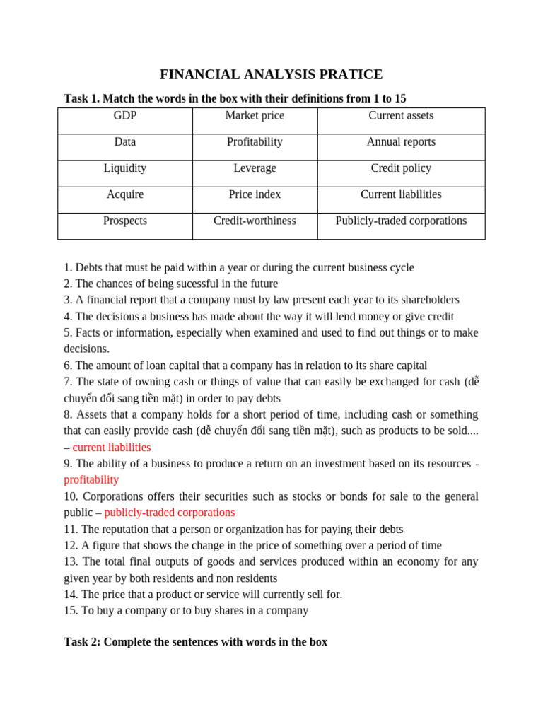 Financial Analysis Practice Guide | PDF | Revenue | Dividend