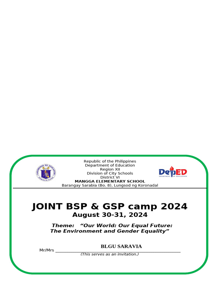 Joint BSP & GSP Camp 2024 Invitation | PDF | Youth Movements | Outdoor ...