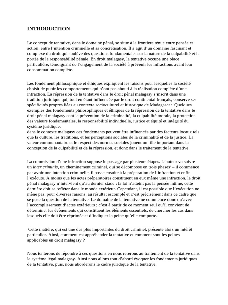 La tentative en droit pénal malagasy | PDF | Crimes | Crime et violence