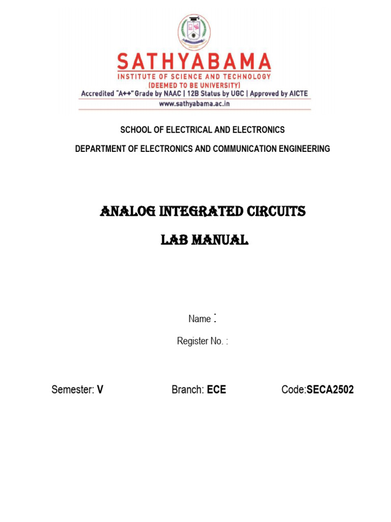 Analog Integrated Circuits Lab Manual | PDF | Operational Amplifier ...